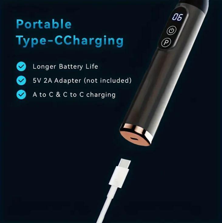 Earwig Earwig Electric Fascial Gun, Hammer Back Tool, Lengthened Fascia Hammer, Back Percussion Massage Relaxation Whole Body Muscle Hammer Silent Fascia Gun with LED Screen with 4 Massage Headswith 3 Modes & 6 Speed Levels