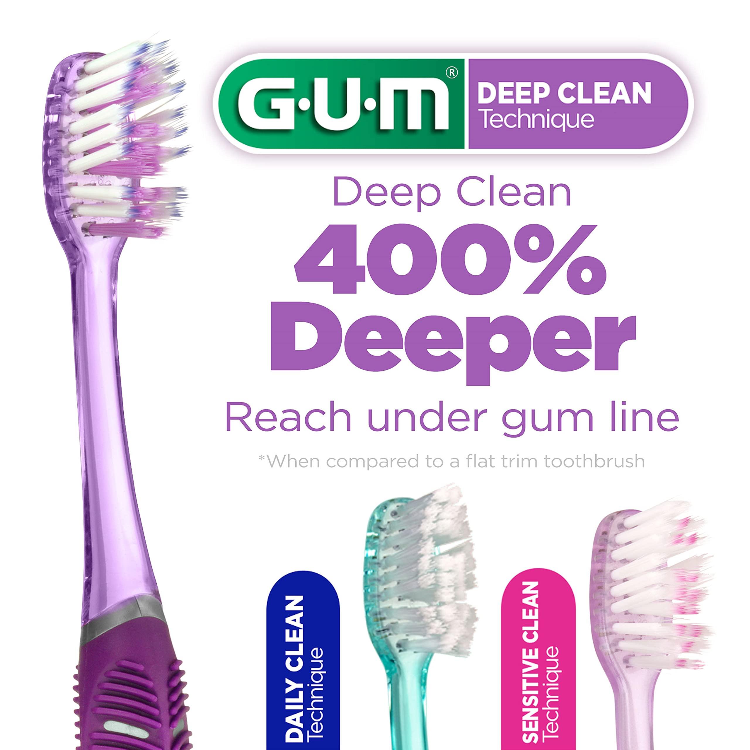 Gum GUM - 525E Technique Deep Clean Toothbrush with Quad-Grip Handle, Compact Head & Soft Bristles, 3 Count