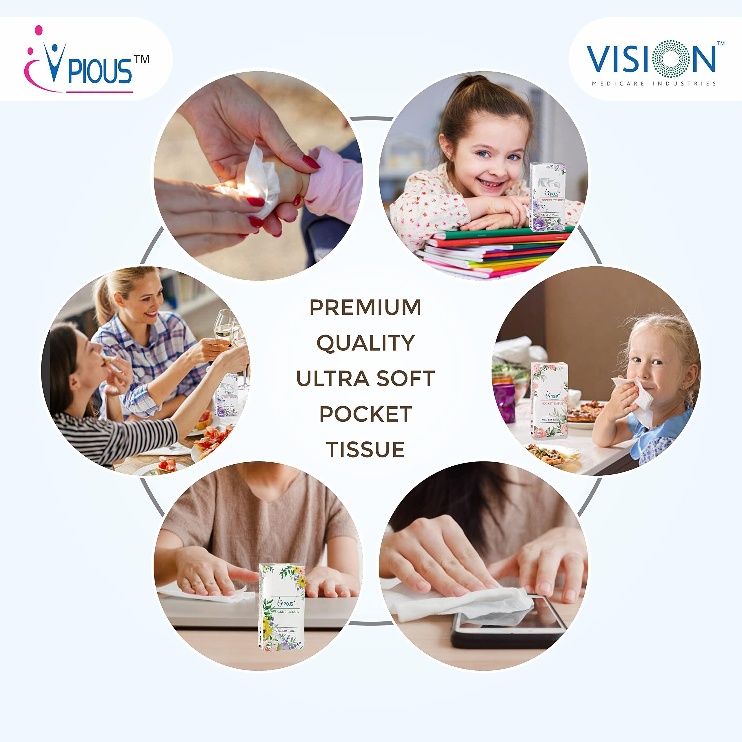 PIOUS PIOUS 2 Ply Highly Absorbent Soft Hanky Facial Travel Pocket Tissue Papers Use & throw tissue (size-20x20cm) (10 Pulls Per Packet) (500)