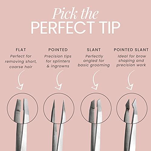 Tweezers Tweezers Set 4-piece - TweezerGuru Stainless Steel Slant Tip and Pointed Eyebrow Tweezer Set - Great Precision for Facial Hair, Ingrown Hair, Splinter, Blackhead and Tick Remover