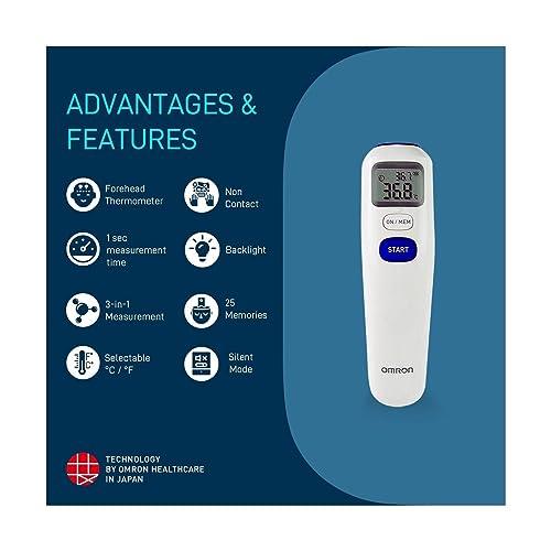 Omron Omron MC 720 Non Contact Digital Infrared Forehead Thermometer With 1 Second Quick Measurement, 3 in 1 Measurement Mode, Auto On/off & Backlight, White, (MC-720_Omron _AW)