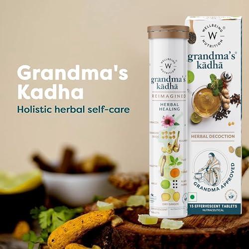 WELLBEING NUTRITION Wellbeing Nutrition Grandma's Kadha -Ayurvedic Natural Immunity Booster | Ayurvedic Kadha for Immunity, Cold, Cough, Sore Throat & Congestion (60 Effervescent Tablets)