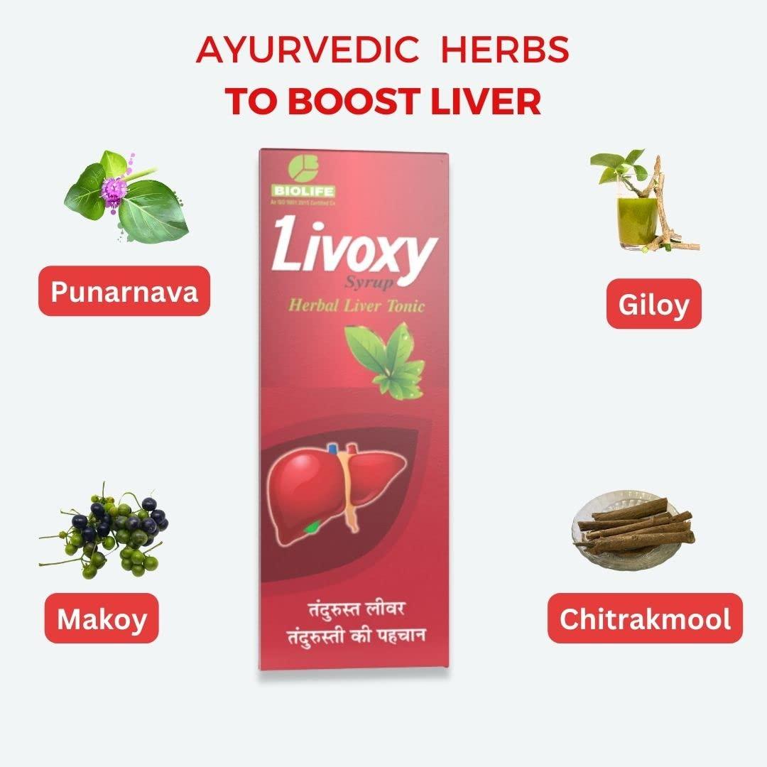 Biolife Technologies Livoxy Syrup - Ayurvedic Herbal Syrup For Liver Detoxification Function and Health with Bhumi Amla Makoy Punarnava and Other Potent Ingredients. (400 ml)
