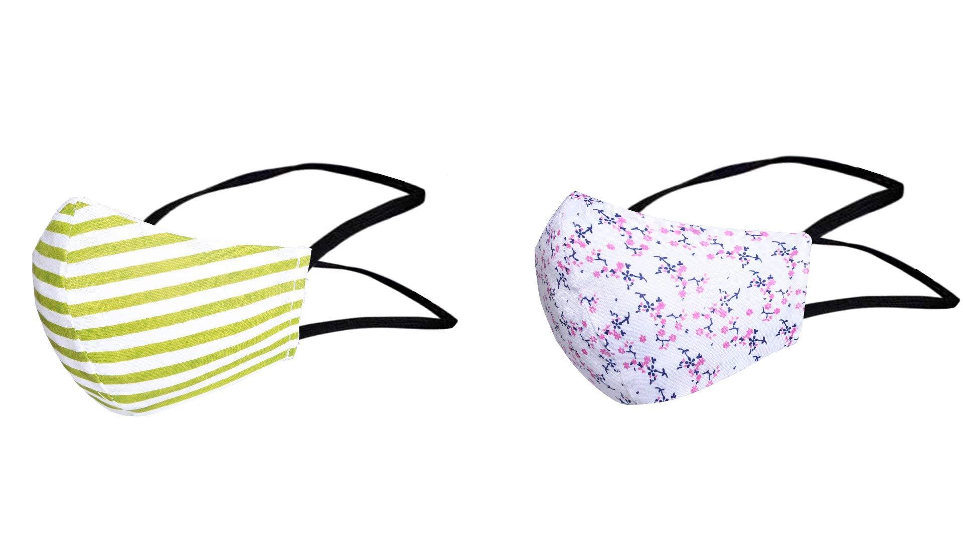 TED TECH Cotton Head loop Designer Reusable Face masks (3 layered) (FEMALE, Pack of 4)