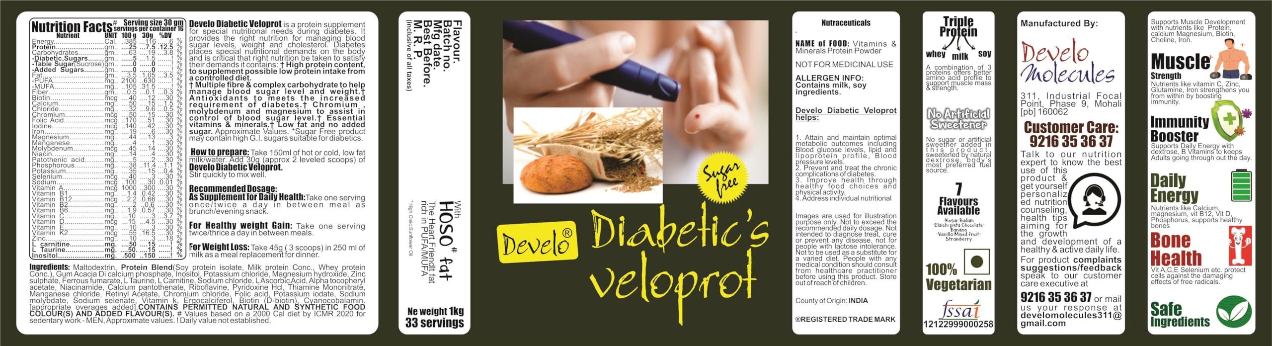 DEVELO Develo Diabetic Protein Powder Sugar Free Nutrition for diabetes Care - 2kg (Pack of 2) Kesar Badam