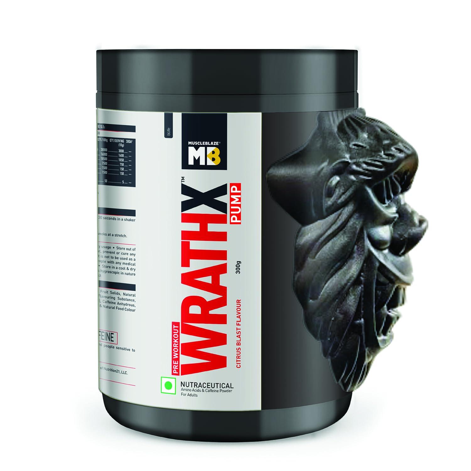 MuscleBlaze MuscleBlaze Pre Workout Wrathx Pump With Nitrosigine & L-Citrulline (Citrus Blast, 300G, Powder, 30 Servings)