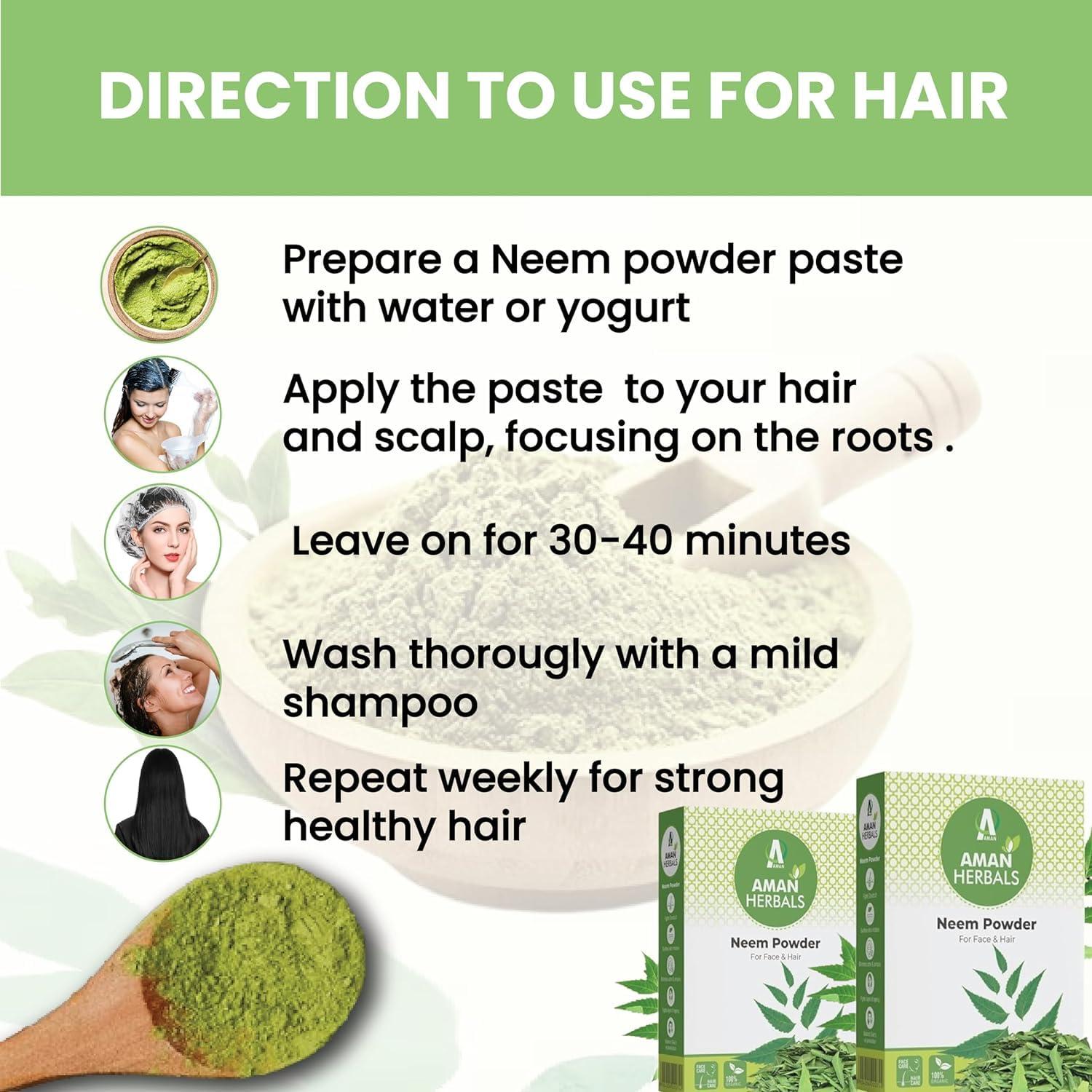 AMAN AMAN HERBALS - 100% Organic Neem leaves Powder, Azadirachta Indica for Face, Skin & Hair care (Pack of 3)