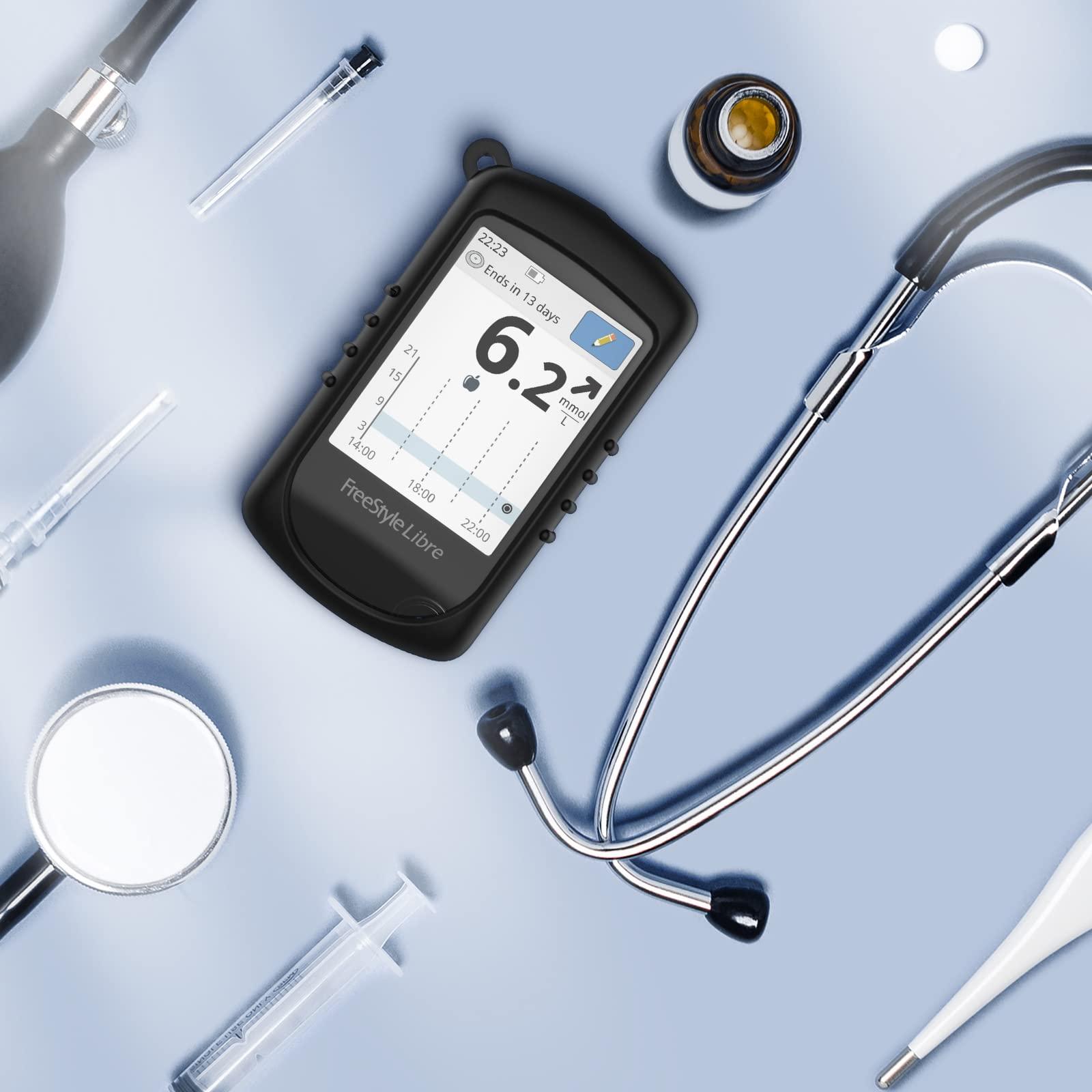 slticase SLTICASE Soft Gel Silicone Freestyle Libre/Libre 2 Reader Cover with Lanyard | Freestyle Silicone Case, Protective Silicone Cover for Freestyle Libre/Libre 2 Protect Reader - Black