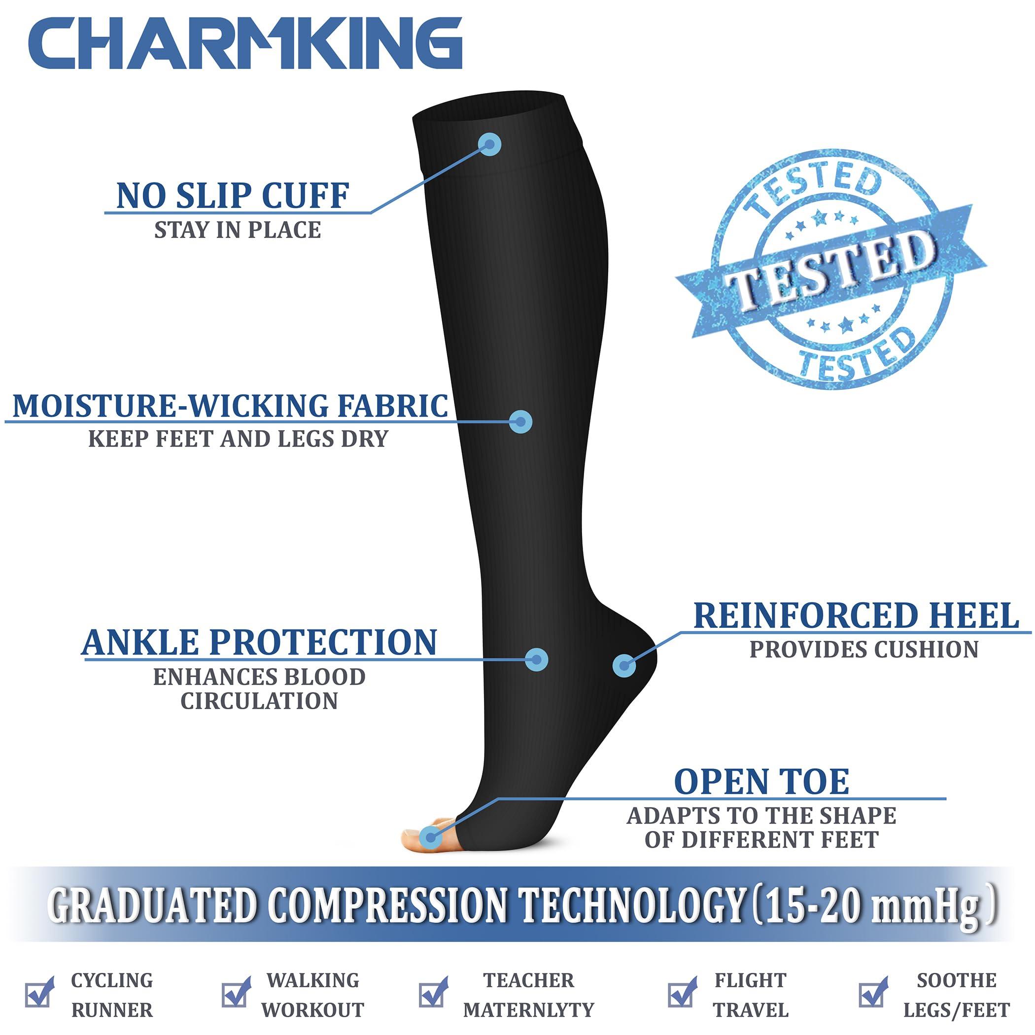 CHARMKING CHARMKING Compression Socks (3 Pairs) - 15-20 mmHg, Athletic Support for Running, Cycling, Travel - Boost Circulation and Performance
