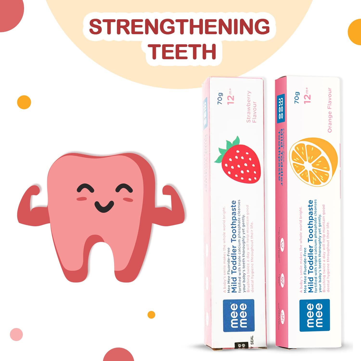 Mee Mee Mee Mee Fluoride-Free Orange Flavor Toothpaste, 70 g (Pack of 2) (Strawberry + Orange, 70 g (Pack of 2))