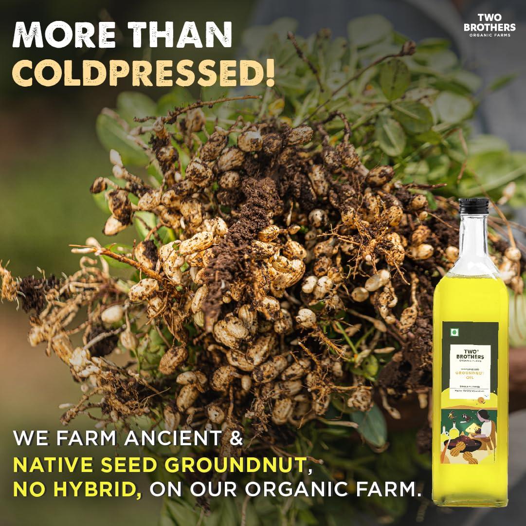 TWO BROTHERS ORGANIC FARMS Two Brothers Organic Farms Peanut Oil/Groundnut Oil,Wood-Pressed, Single-Filtered Oil for Cooking (1 Ltr Glass Bottle)