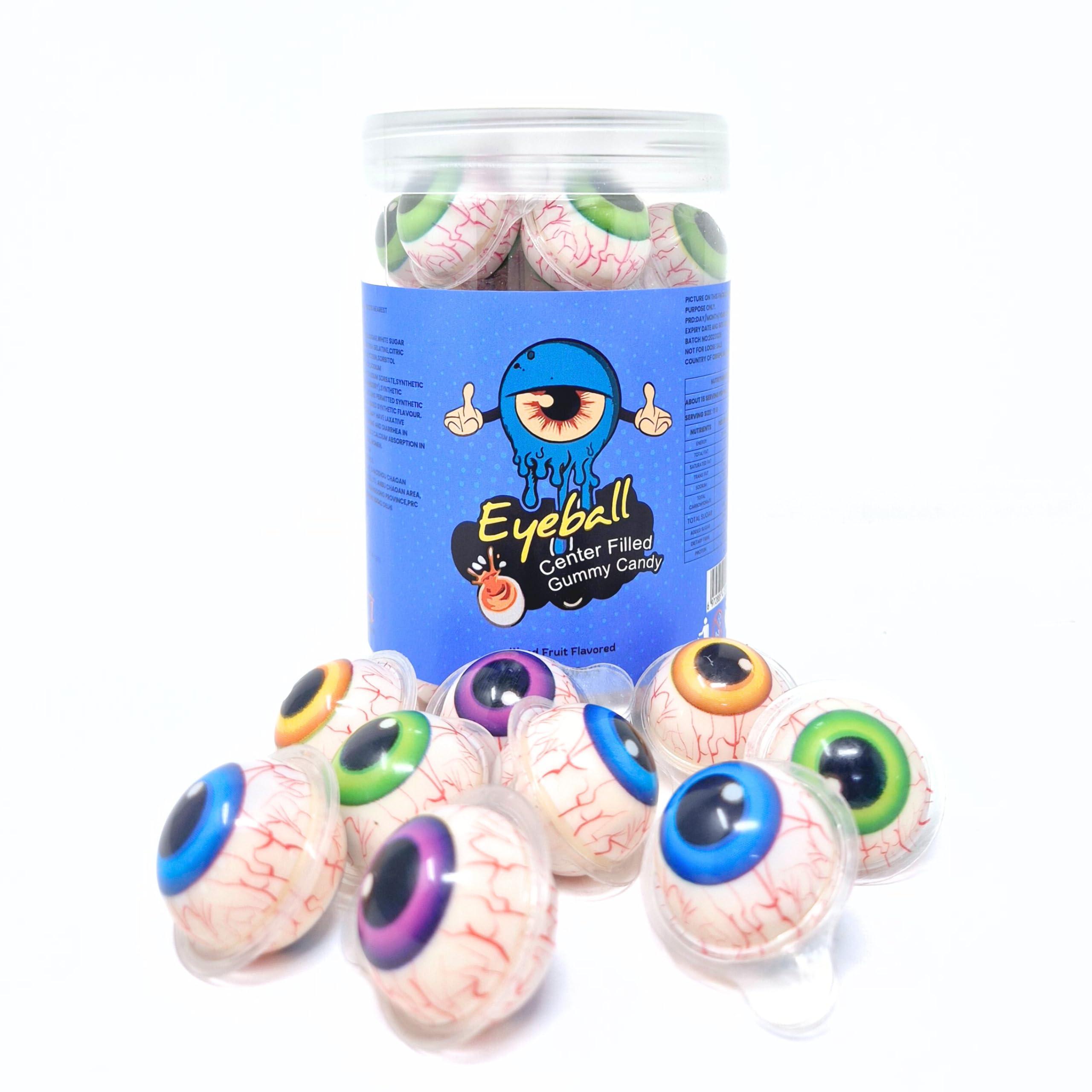 CandiExotics CandiExotics 3D Bursting Eyeball Jelly | Eye Candy | Ball Candy | Center Filled Gummy Candy | Spooky Halloween Jelly Balls | Jelly Candy 30 Pcs, 330 gm Jar