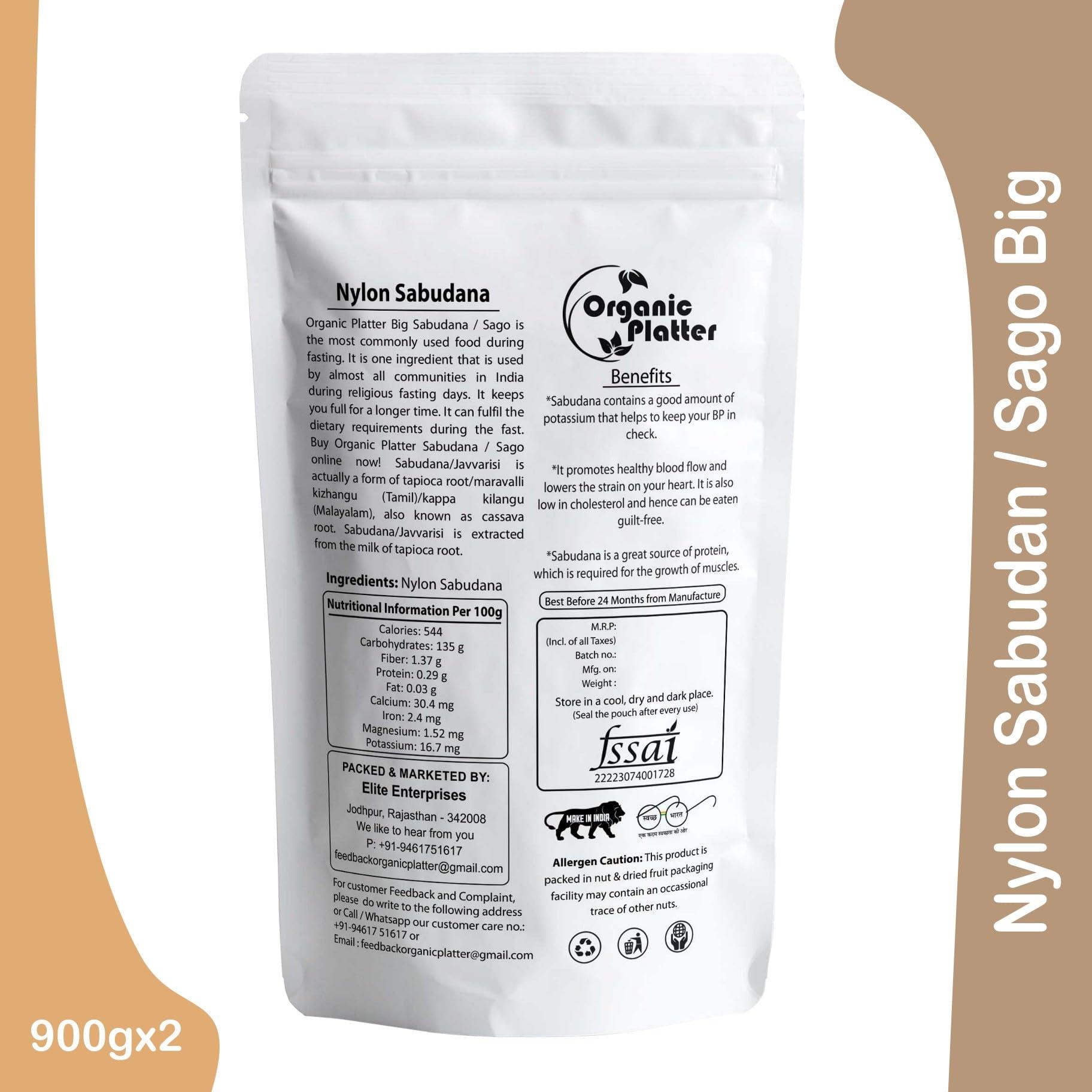 Organic Platter Nylon Sabudana Big, Nylon Sago,Nylon Crystal (Sago), Javvarisi/Tapioca pearls (Pouch) (250)