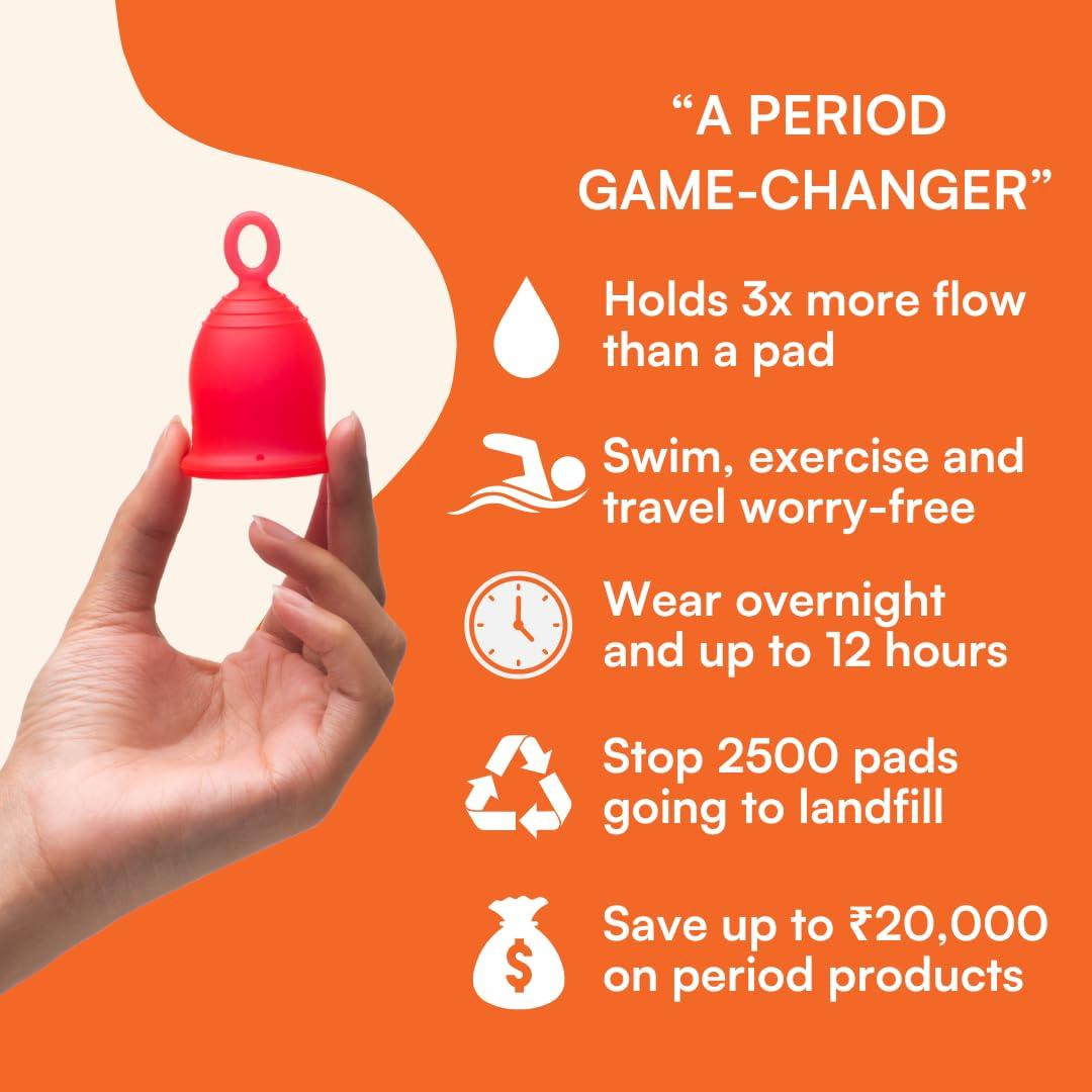 Asan Asan Menstrual Cup-Easiest Cup To Insert & RemoveISpecial Ring Design|Premium Medical Grade SiliconeIDesigned In The Usa (Heavy Flow),Pack of 1 Count,Red