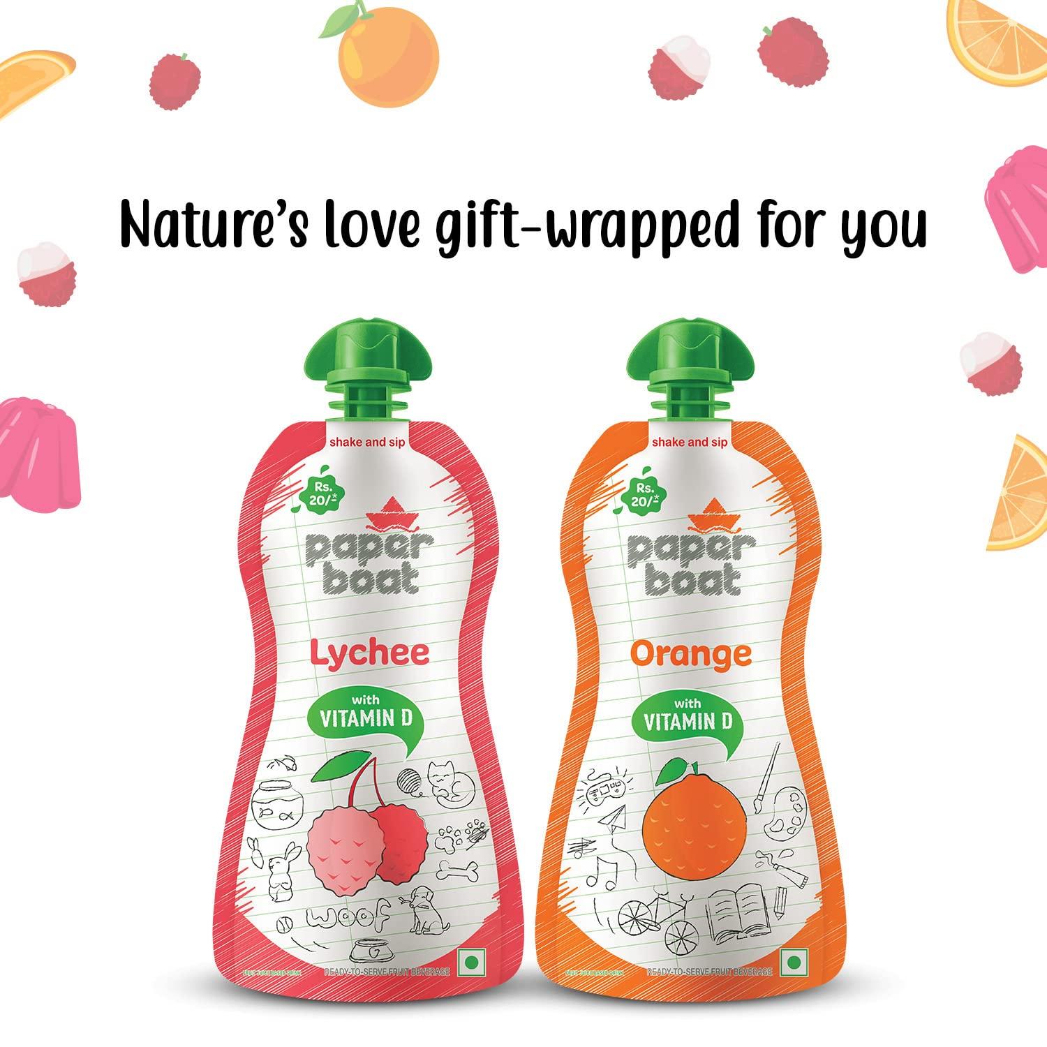 Paper Boat Paper Boat Lychee Juice, Litchi Jelly Drink Enriched with Vitamin D, No Added Preservatives and Colours (Pack of 9, 150ml each), Pink