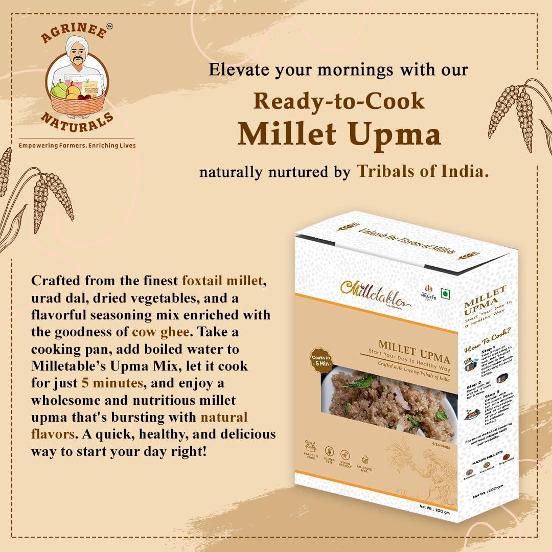 Milletable Milletable Instant Upma & Khichdi Mix - Healthy & Tasty Breakfast, Ready to Cook, Pack of 2 (200g each) - Nutritious Millet Blend for Quick Meals