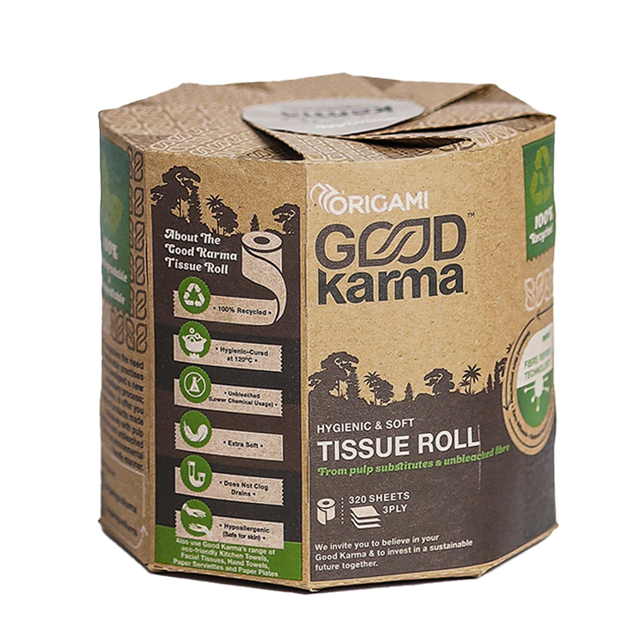 Origami Origami Good Karma 3 Ply Toilet Tissue Paper Roll - 1 x 36 Packs (320 Pulls Per Roll, 11,520 Sheets)