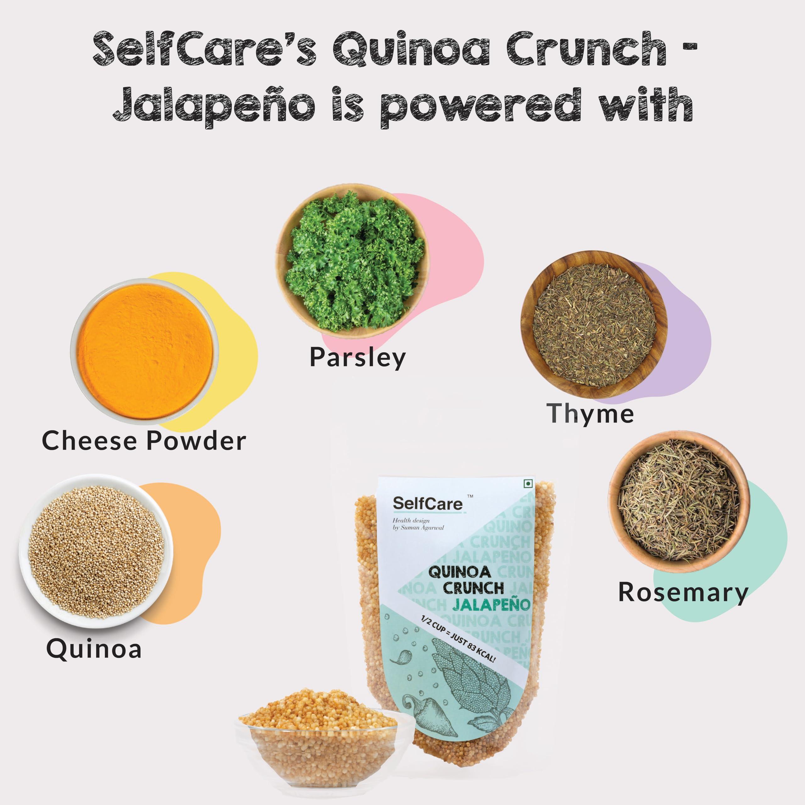 SelfCare SelfCare By Suman Agarwal Quinoa Crunch - Jalapeno Pack of 1 100g | Healthy - Baked - Gluten Free | Savoury - Snack - Namkeen - Grocery | Spicy Crunchy Chatpata - Tea time Snacking | Travel Friendly