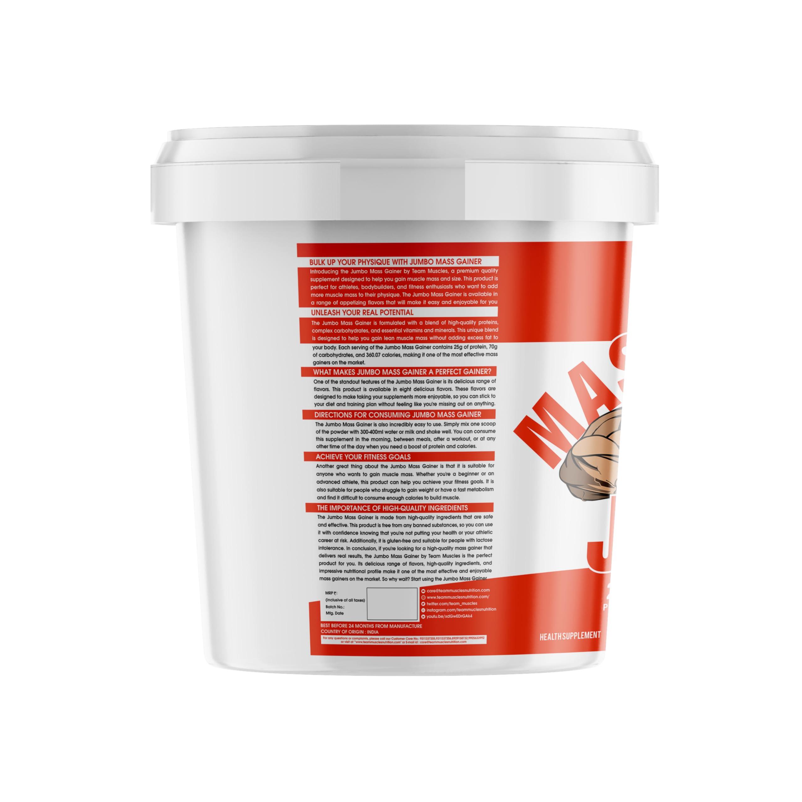 TEAM MUSCLES Team Muscles TM Jumbo Mass Gainer 5 Kg, Weight Gainer, Muscle Gainer, Heavy Weight Gainer (Kesar Pista)