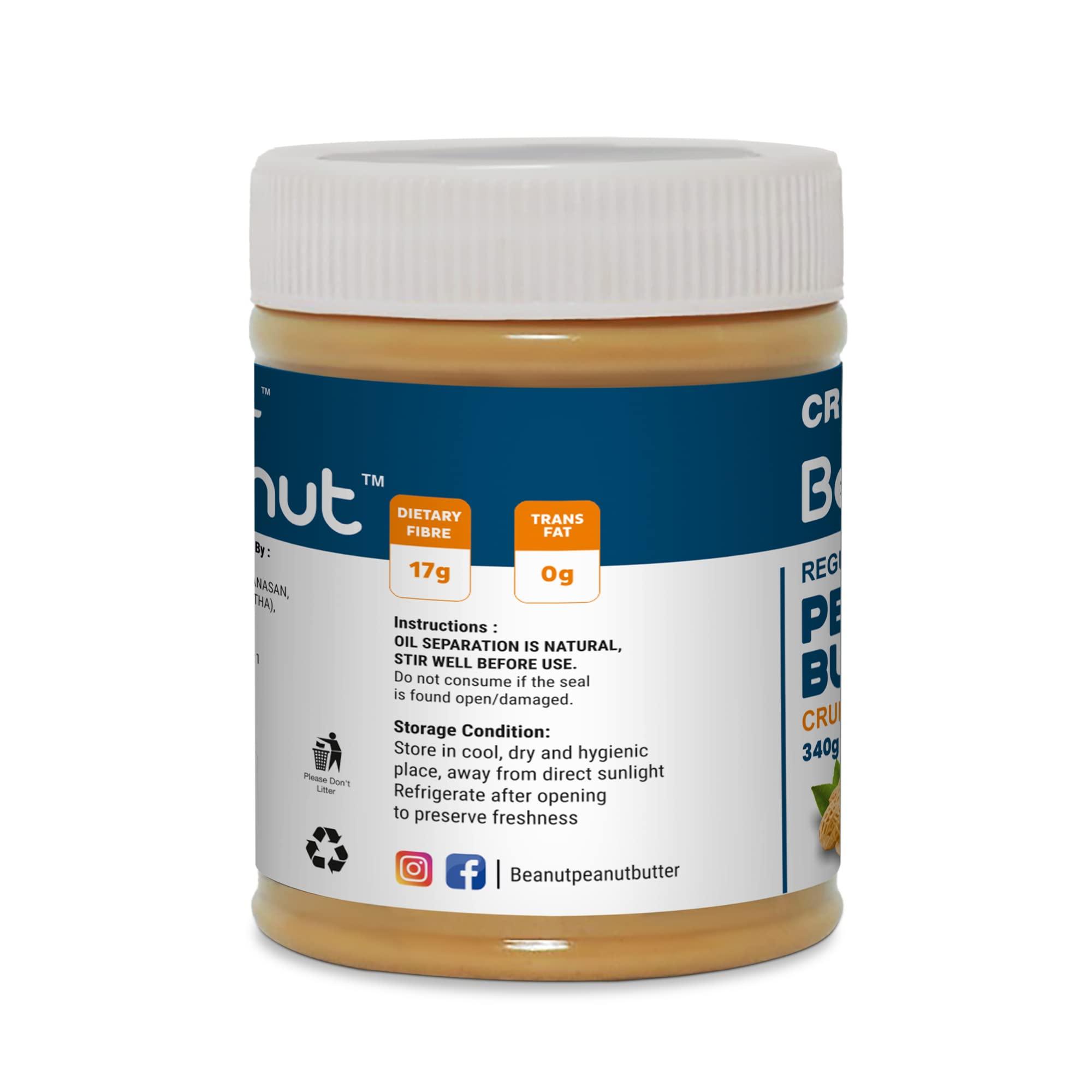 Beanut Beanut Peanut Butter Crunchy is a Smart Choice From Real Roasted Pressed Protein, Non GMO, Gluten Free, Vegan And Cholesterol Free Gym, Exercise Daily Energetic-(340g - Pack of 1)