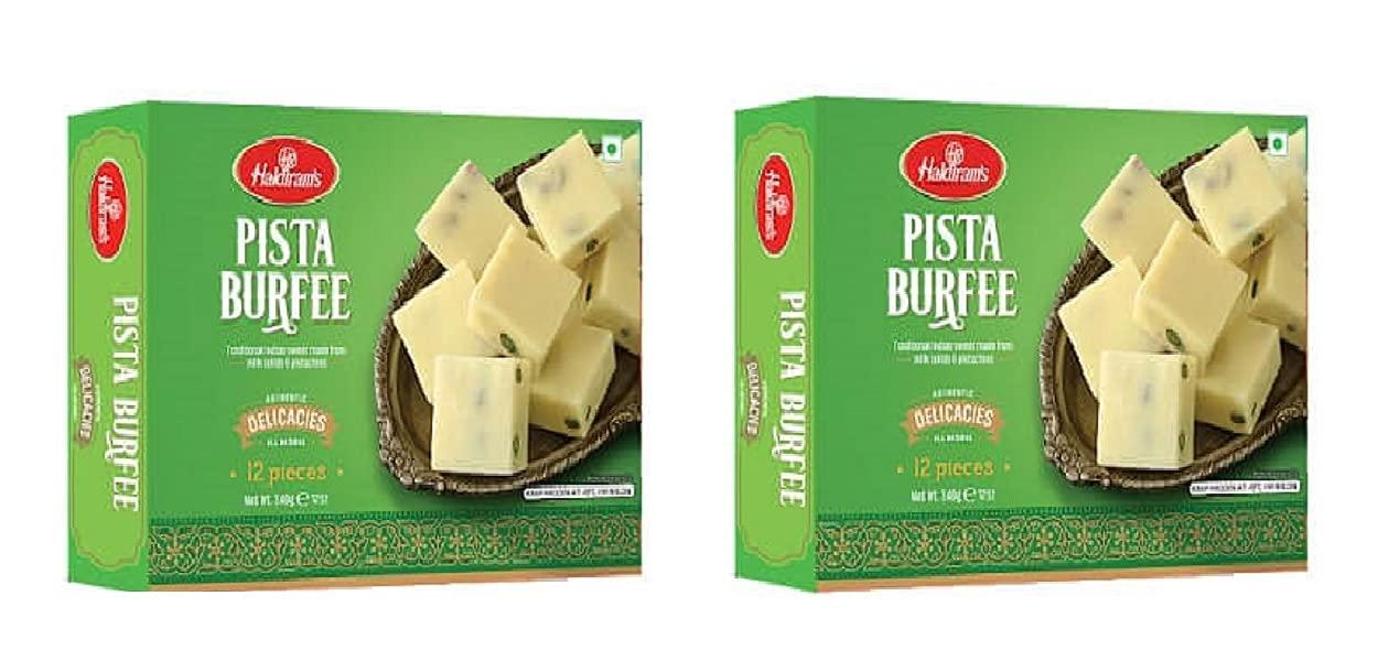Haldiram's Haldiram\'s Special Pista Burfi 400 g X 2 | Fresh Indian Traditional Mithai | Burfi Sweets | Indian Sweets | Finest Pistachios | No Added Colours or Preservatives | Pista Barfi | Festive Sweet Gift Box