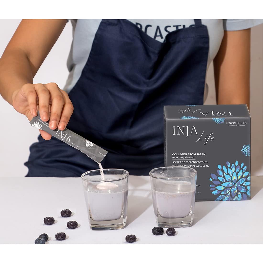 INJA Wellness INJA Wellness Life Marine Collagen Supplement Powder for Women & Men, Japanese Collagen with Original Formulation, Healthy Skin, Joints, Hair Growth, Zero Sugar, Blueberry Flavor, 150 gm