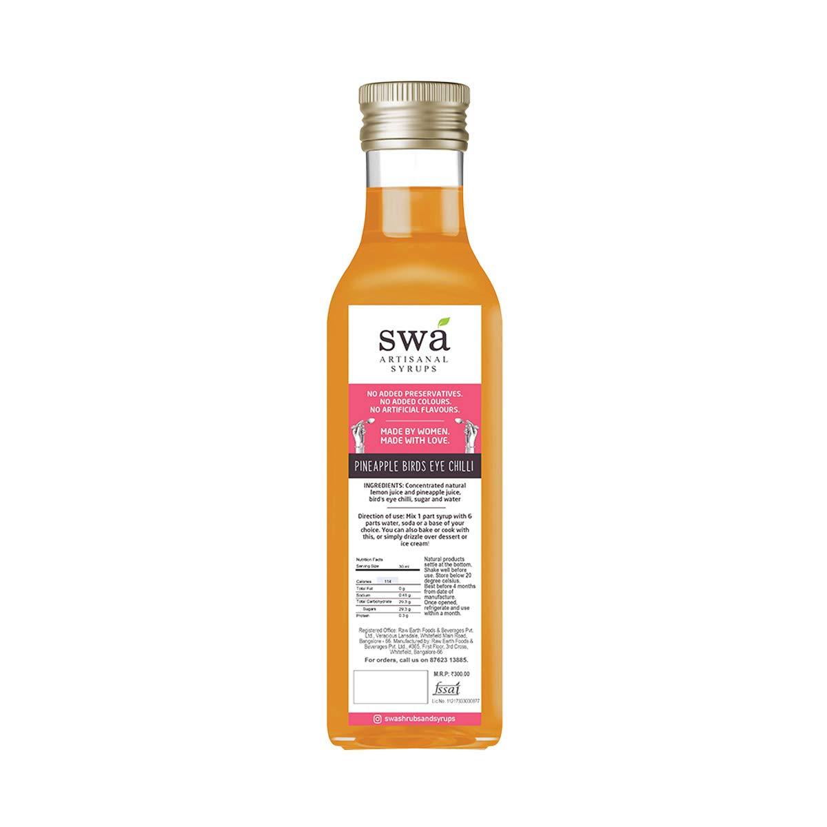 Swa Artisanal Syrups Swa Artisanal Syrups - Pineapple Bird\'s Eye Chili, 100% Natural, Combo Pack of 2 Makes 24-30 Drinks, Syrup for Cocktails / Mocktails / Kid\'s Lemonades / House Parties (250ml x 2)