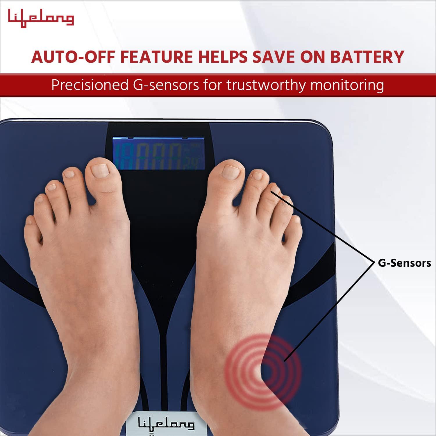 Lifelong Lifelong LLWS27 Digital Weighing Scale|Glass Weighing Scale Machine|Electronic Bathroom Scales & Weight Machine for Home & Human Balance Battery included (Blue)
