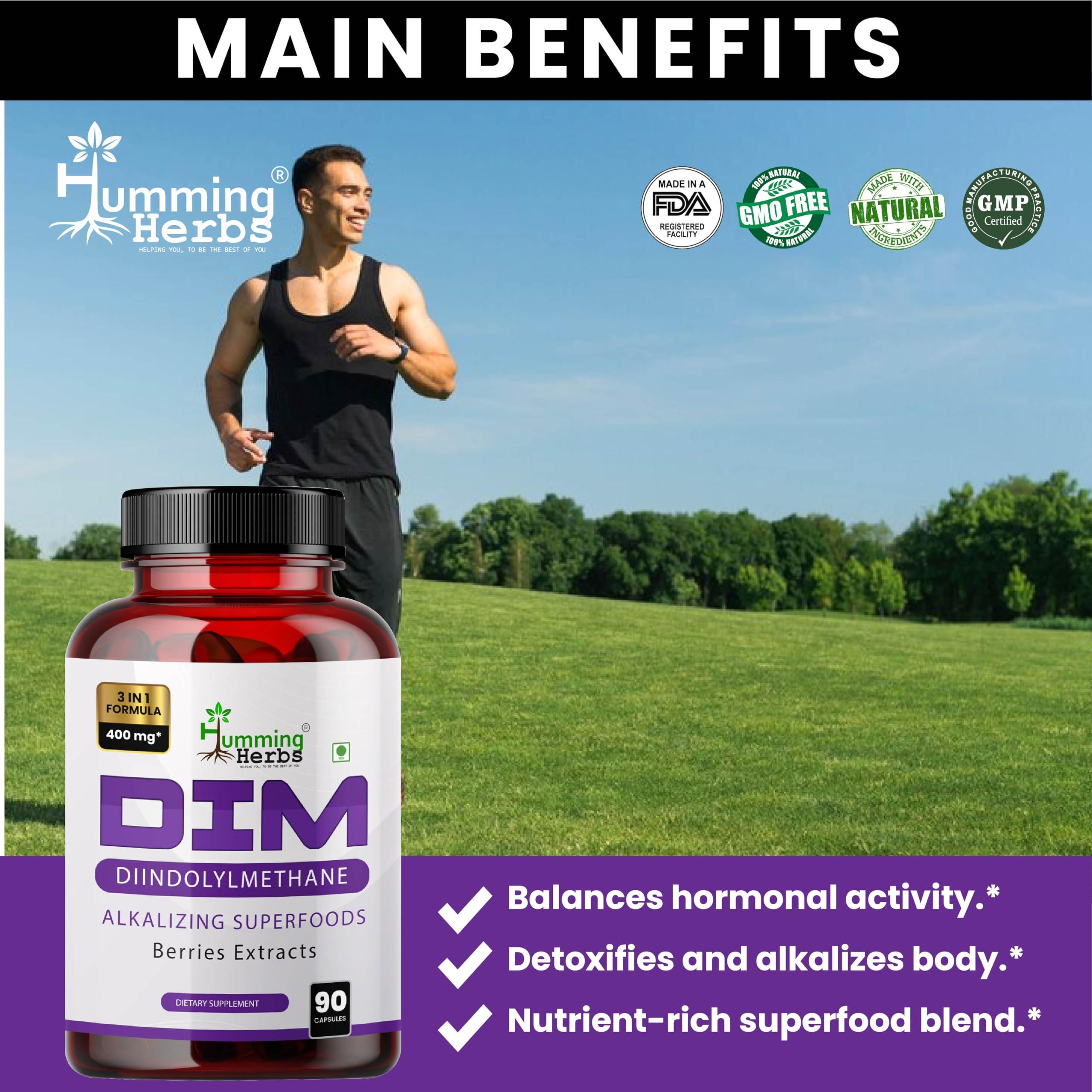 Humming Herbs Humming Herbs DIM - Diindolylmethane - 3 in 1 Formula - Organic Alkalizing/Superfood Extracts Spirulina,Berries Blend, Black Pepper Extract - 90 cap