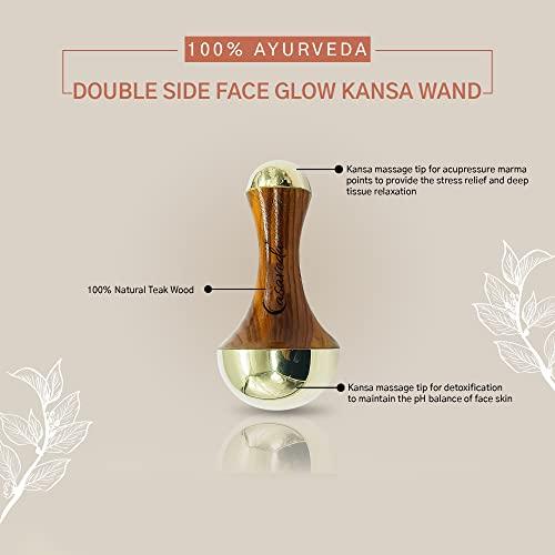 Casaveda Casaveda Face & Acupressure Double Sided Kansa Wand Iastem Tool Massager With Teak Wood Handle For Detoxification And Deep Relaxation (Natural Brown, Small)