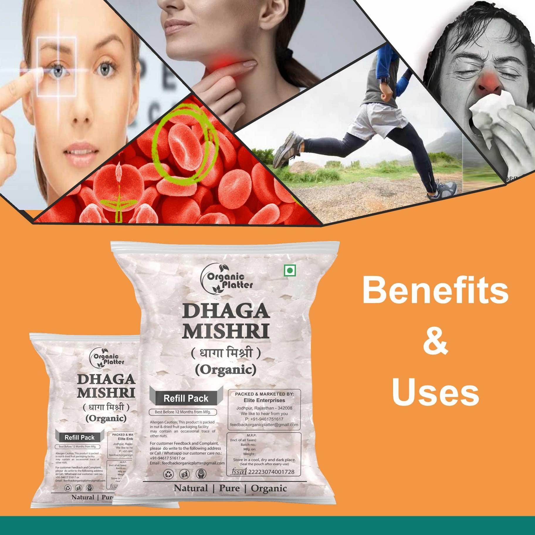 Organic Platter Dhaga Mishri Sugar Candy Thread Mishri for Pooja Havan Dhage wali Misri Crystal Sweet Candy Dora Mishri Kunja Mishri Patika Bellam Khadi Sakar Kuja Misri Rock Sugar (Refill) (900gm)