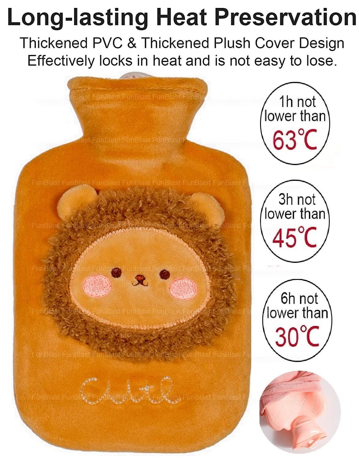 FunBlast FunBlast Hot Water Bag with Cute Cartoon Design Soft Cover for Pain Relief 1 Pcs Heating Bag, Heating Pad Hot Water Bottle & Rubber Bottle for Hot Water Bag for Pain Relief- 1000 ML (Random Color)
