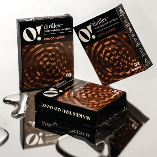O! O! Thrillex Multi-Textured Flavored Condoms for Men | Dotted, Ribbed & Contoured Condom with Extra Lubrication | Combo of Berry Lover & Choco Lover (Pack of 2 x 3 Count Each Pack)