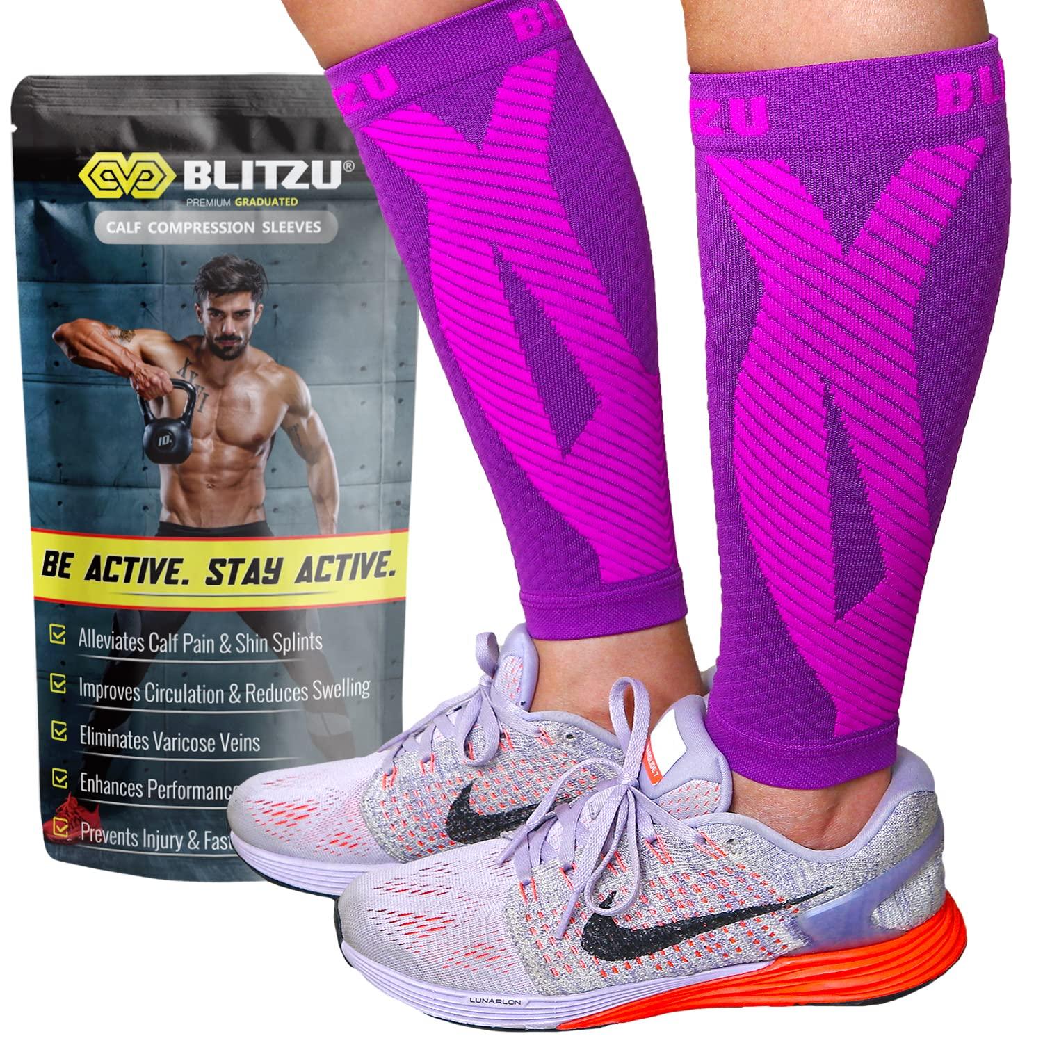 BLITZU BLITZU Calf Compression Sleeves For Women & Men Leg Compression Socks for Runners, Shin Splint, Recovery from Injury & Pain Relief Great for Running, Maternity, Travel, Nurses (Purple, XX-Large)