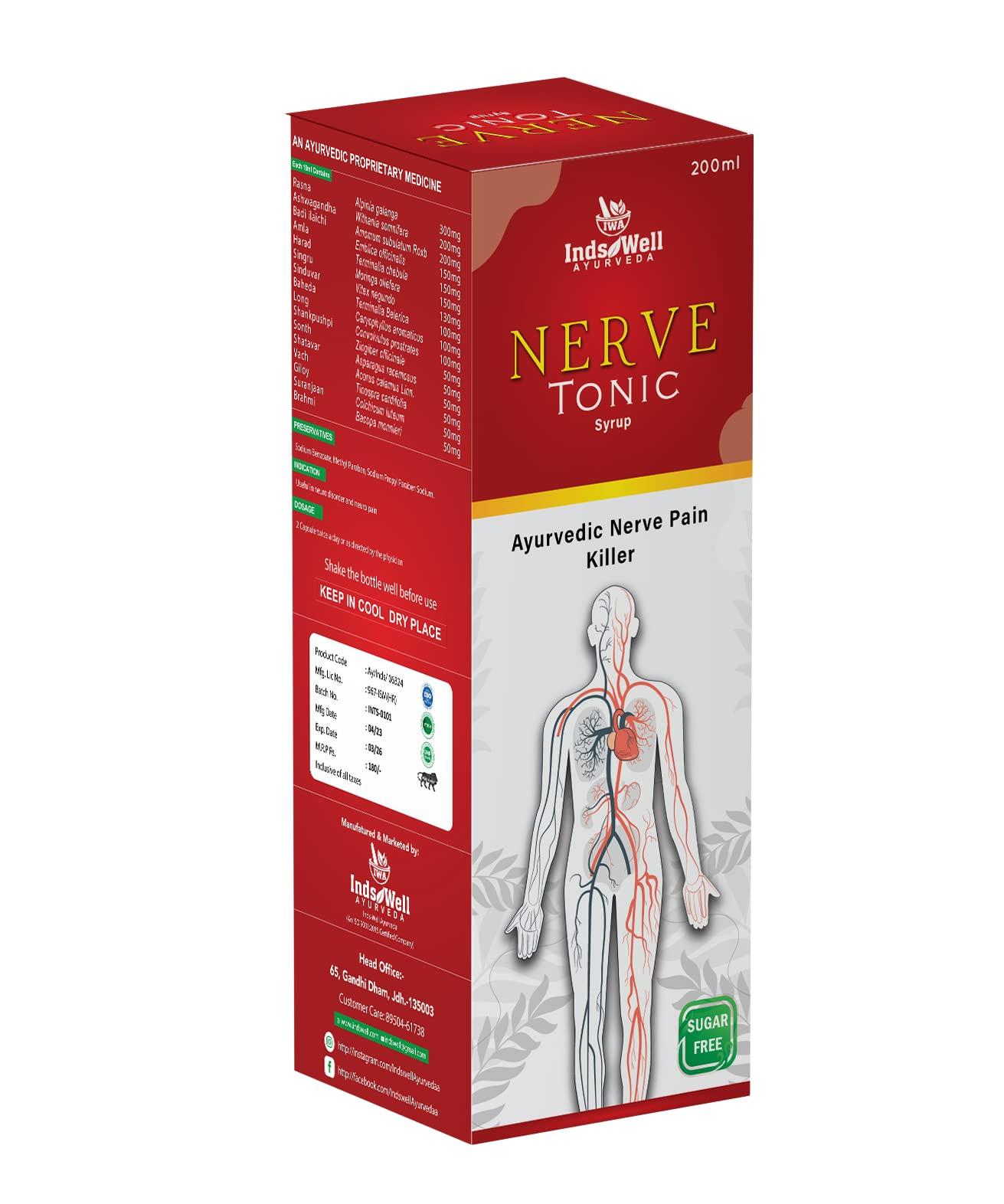 Inds well ayurveda Inds well ayurveda Nerve Tonic Syrup|100% Ayurvedic Nerve Tonic|Ashwagadha, Rasna, Suranjan, & Vach|Nervous System|Pain Killer|Herbal Syrup - 200 G