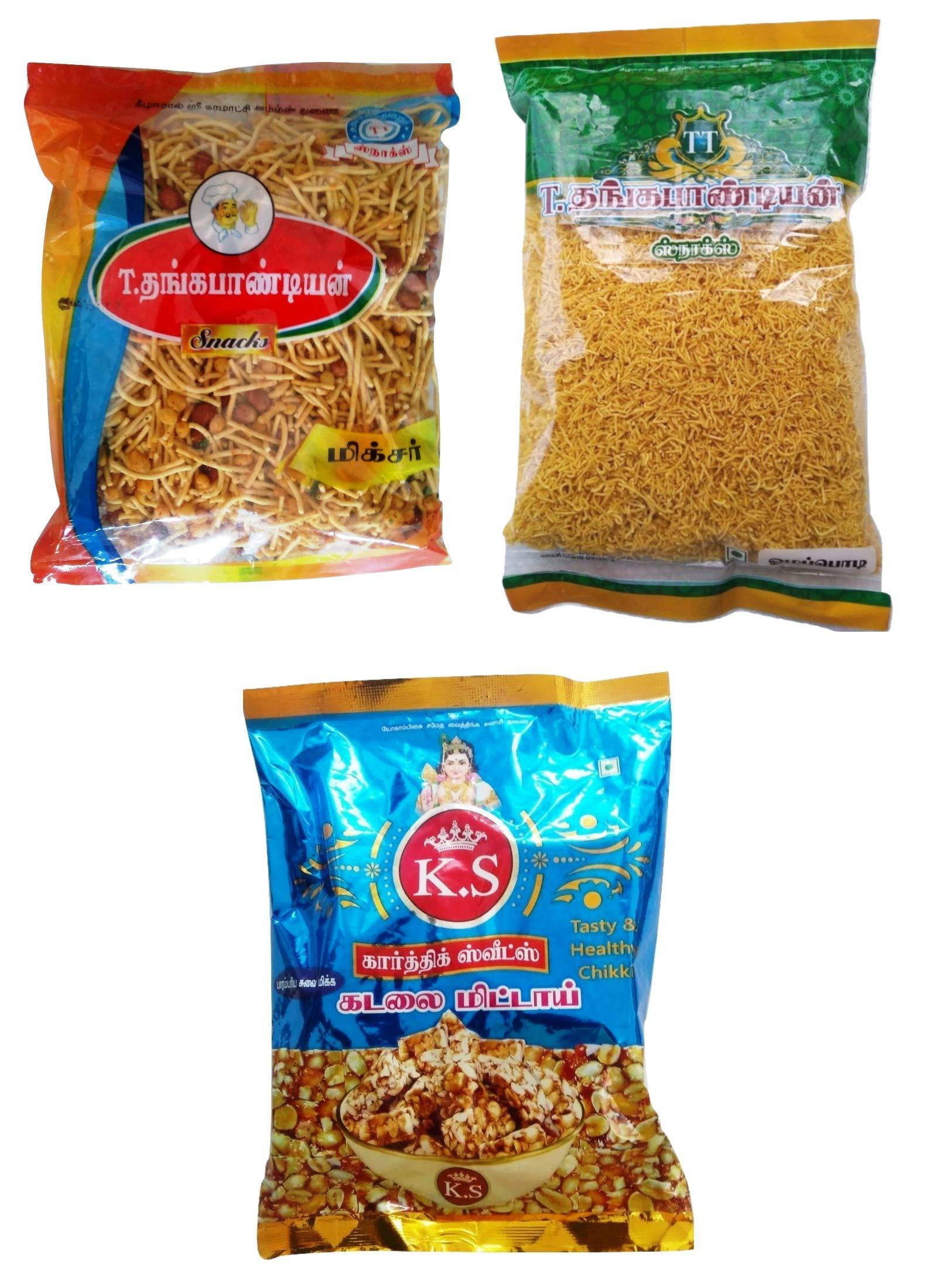 Thangapandiyan Thangapandiyan Thoothukudi Big Mixture (250 GM) + Thangapandian Omapodi (250 GM) + KS Karthik Kadalai Mittai (250GM) - 750 Grams