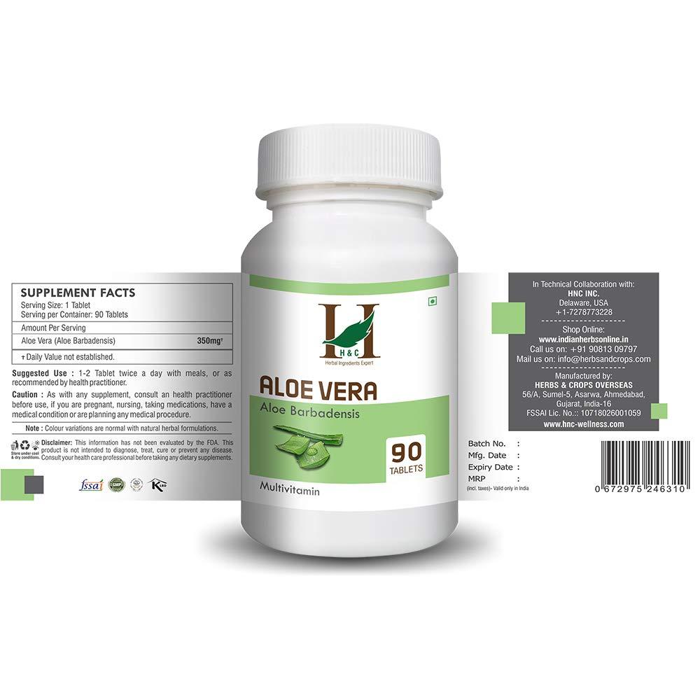 H&C HERBAL INGREDIENTS EXPERT H&C Herbal Ingredients Expert Aloe vera Tablets - 350 mg - Pack 90 Tablets - For All Wellness And Rejuvenation