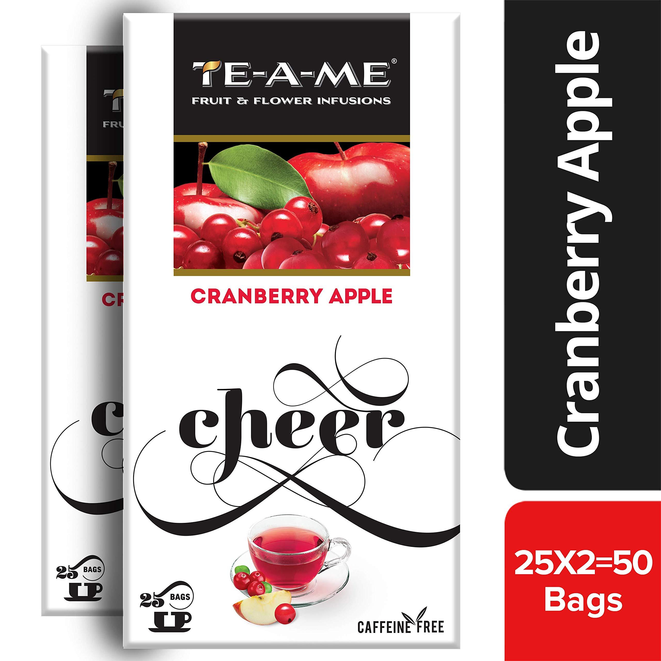 TE-A-ME TE-A-ME Cranberry Apple Fruit Tea Bags|A Fruity Symphony Of Apple, Rosehip With Added Flavours|100% Caffeine Free|50 Cranberry Apple Tea Bags (2 Boxes X 25 Tea Bags = 50 Tea Bags) - Hibiscus