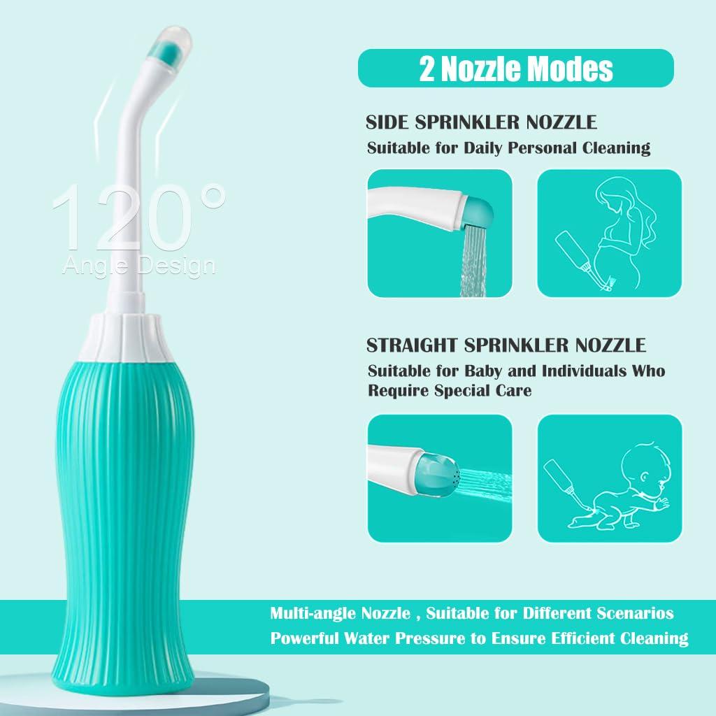Hannea HANNEA 450ml Portable Retractable Travel Bidet with Bag/2 Nozzles for Toilet Handheld Postpartum Perineal Cleansing Childbirth Cleaner - for Outdoor,Camping,Personal Hygiene (Green)