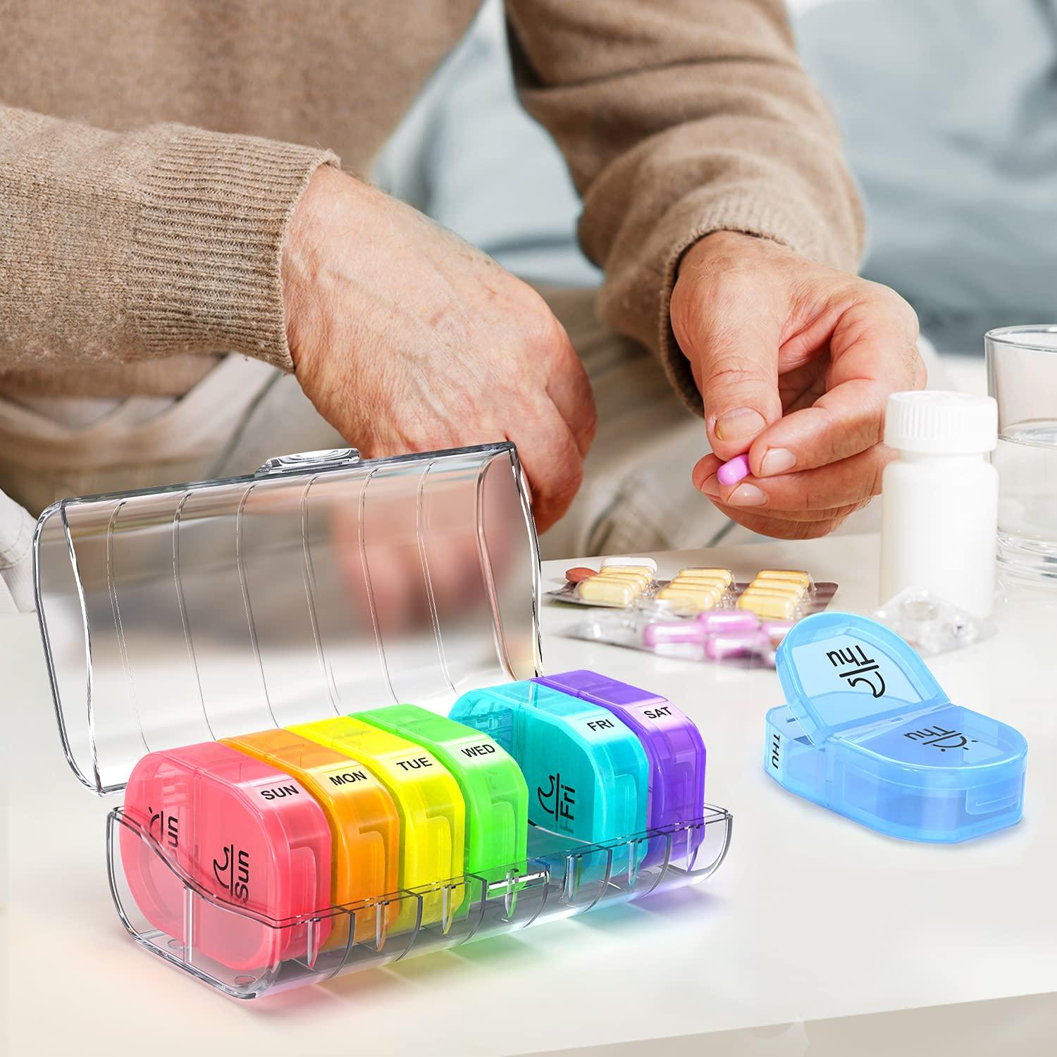 ZIKEE Zikee Weekly Pill Organizer 2 Times a Day, AM PM Pill Box with 7 Detachable Pill Case to Hold Medicine, Medication, Vitamins and Fish Oils (Clear)