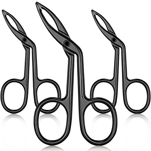 Hicarer 3 Packs Eyebrow Tweezers, Scissors Shaped Eyebrow Straight Tip Tweezers Clip, Flat Tip Tweezers Hair Plucker, Straight Tip Hairgripping Eyebrow (Black Plated)