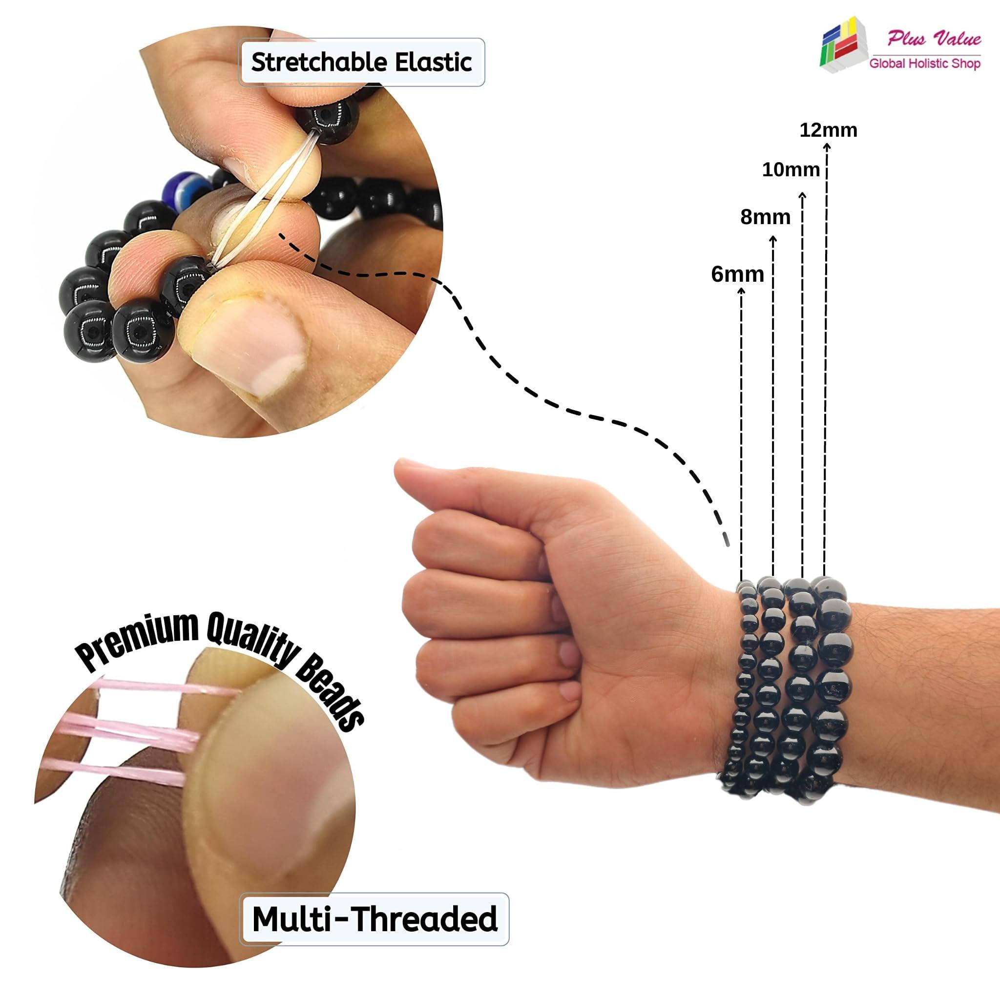 Plus Value Plus Value Black Obsidian Bracelet for Protection | Stylish Charm Crystal Bracelet for Men Women Boys and Girls (Beads Size: 8mm, Jute Bag)