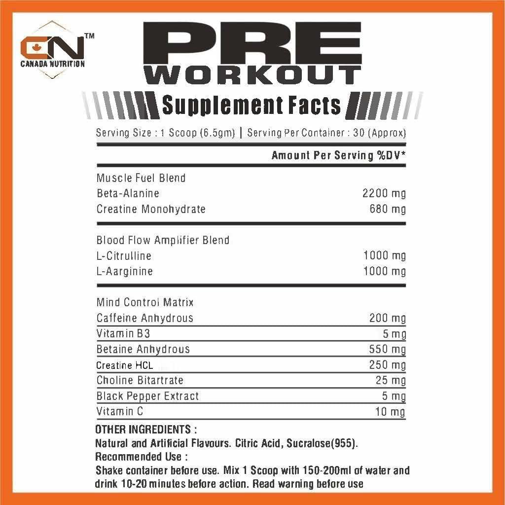Canada Nutrition Canada Nutrition Core Pre Workout Powder with Creatine for Performance, Beta Alanine for Muscle, L-Citrulline for Max Pump & Next Generation Preworkout Formulation Caffeinated for Sustained Energy - For Men & Women [31 Servings - Cola]