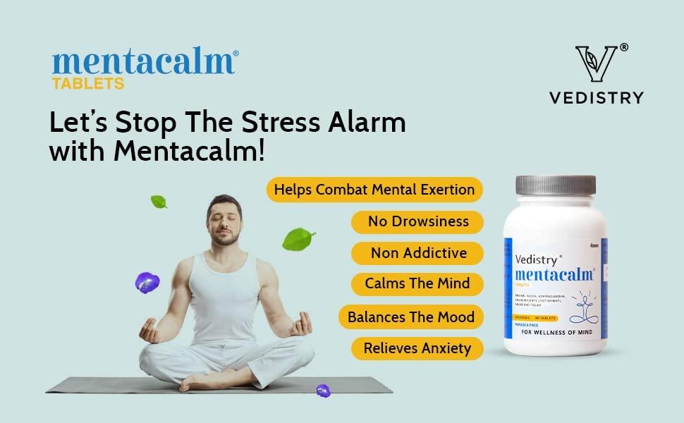 Charak Vedistry Mentacalm tablets | Ayurvedic Support for stress, anxiety & mental calmness -90 tablets Pack of 3