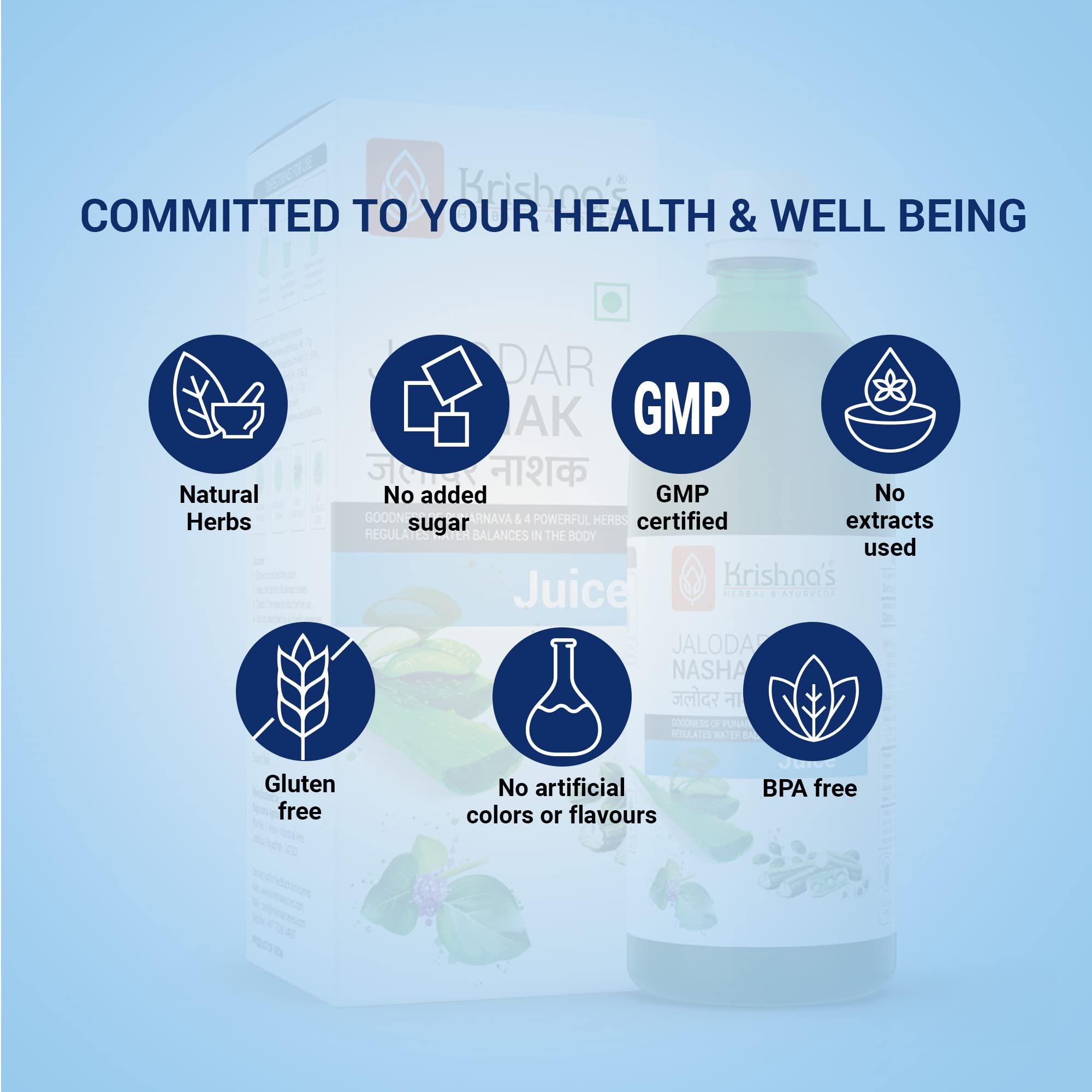 Krishna's Herbal & Ayurveda Krishna's Jalodar Nashak Juice - 500 ml | Enriched 5 herbs like Punarnava, Aloe vera, Kutki | Strengthens the digestive system | Sugar free Juice with No Added Color or Flavour