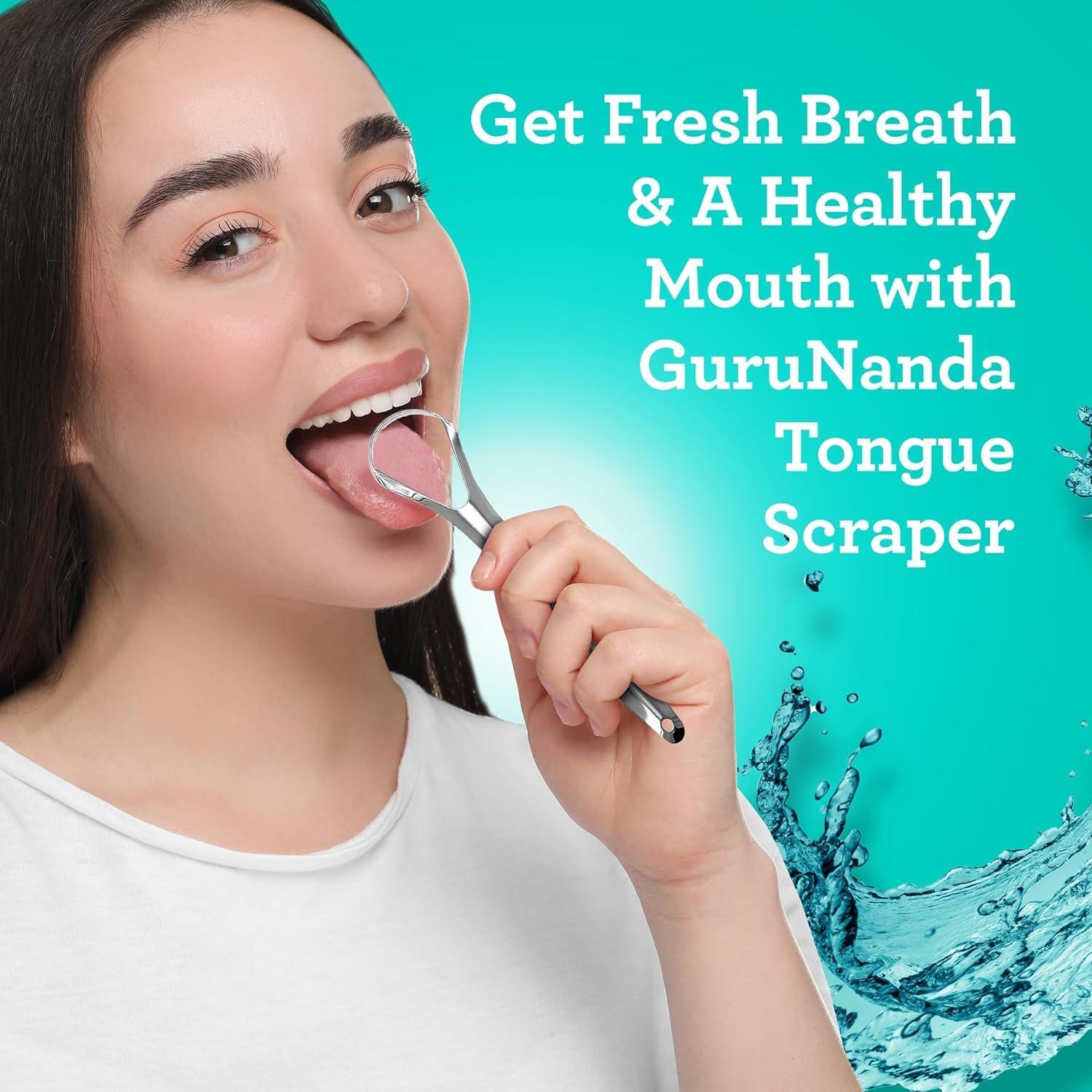 GuruNanda Guru Nanda Stainless Steel Tongue Scraper (Pack of 2), Fights Bad Breath, Medical Grade 100% Stainless Steel, Great for Oral Hygiene, Tongue Cleaner for Adults and Kids