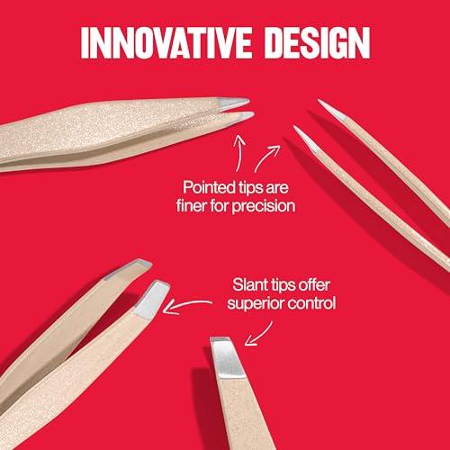 REVLON Revlon Designer Series Mini Tweezer Set, Hair Removal Tool Kit with Mini Slant-tip and Point Tip Tweezers, Portable and Easy to Use Made with Long Lasting Stainless Steel, 1 Count