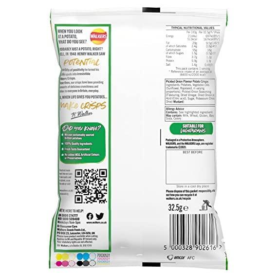 Generic Walkers Pickled Onion Crisps - 32.5g - Pack of 2