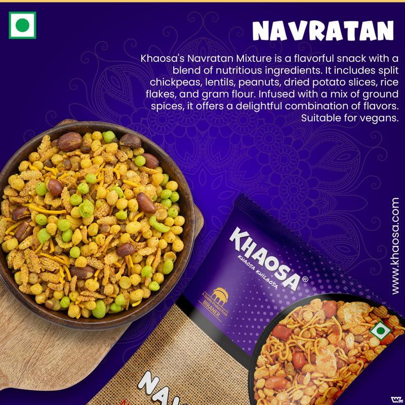 KHAOSA Khaosa Navratan Mixture | 400Gm | Crunchy Navratan Mixture Namkeen | Gourmet, Gluten-Free And Vegan Lentil Snack | Exotic Navratan Mixture | Nutritious and Authentic Bikaneri Navratan Mixture