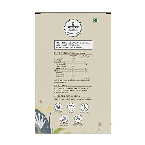 MONSOON HARVEST Wingreens Monsoon Harvest High Fiber Breakfast Cereal with less than 5% Sugar - Ragi Flakes with Raisins, 400g